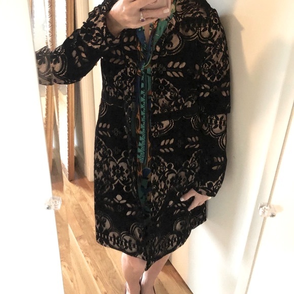 Anthropologie Black Lace Velvet Coat - Picture 5 of 12